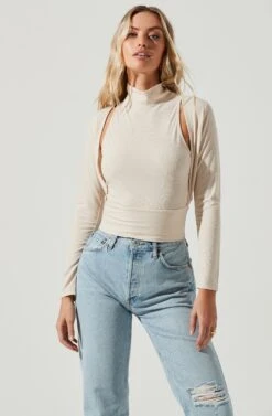 Long Sleeve Mock Neck Shrug -Astr The Label Shop AT16970 CREAM 4