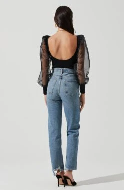 Organza Sleeve Knit Bodysuit -Astr The Label Shop AT16995 BLACK 1329