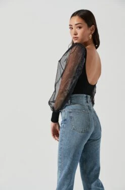 Organza Sleeve Knit Bodysuit -Astr The Label Shop AT16995 BLACK 1333