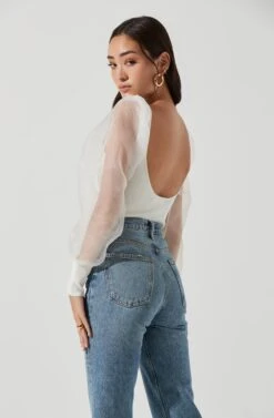 Organza Sleeve Knit Bodysuit -Astr The Label Shop AT16995 CREAM 0709