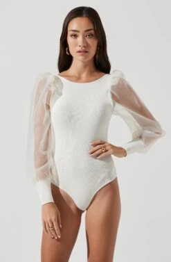Organza Sleeve Knit Bodysuit -Astr The Label Shop AT16995 CREAM 0712