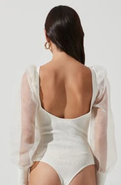 Organza Sleeve Knit Bodysuit -Astr The Label Shop AT16995 CREAM 0713