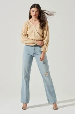 Wrap Front Pointelle Sweater -Astr The Label Shop AT17000 BUTTER 2