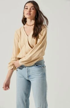 Wrap Front Pointelle Sweater -Astr The Label Shop AT17000 BUTTER 3