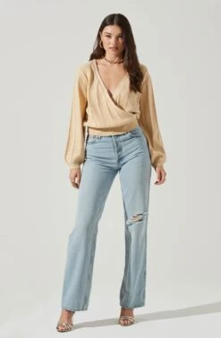 Wrap Front Pointelle Sweater -Astr The Label Shop AT17000 BUTTER 4