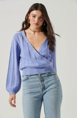 Wrap Front Pointelle Sweater -Astr The Label Shop AT17000 PURPLEIRIS 2