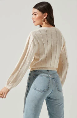 Wrap Front Pointelle Sweater -Astr The Label Shop AT17000 WHITE 6