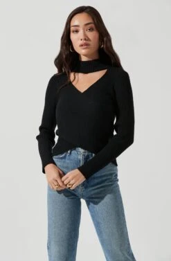 Mock Neck Cross Front Sweater 25 Mock Neck Cross Front Sweater -Astr The Label Shop AT17003 BLACK 1490