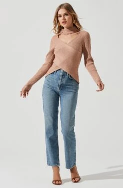Mock Neck Cross Front Sweater 32 Mock Neck Cross Front Sweater -Astr The Label Shop AT17003 BLUSH 0859