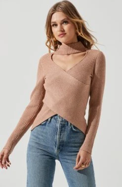 Mock Neck Cross Front Sweater 31 Mock Neck Cross Front Sweater -Astr The Label Shop AT17003 BLUSH 0866