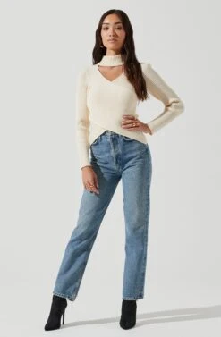 Mock Neck Cross Front Sweater 35 Mock Neck Cross Front Sweater -Astr The Label Shop AT17003 CREAM 1084