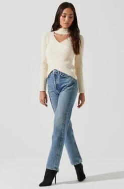 Mock Neck Cross Front Sweater 37 Mock Neck Cross Front Sweater -Astr The Label Shop AT17003 CREAM 1086