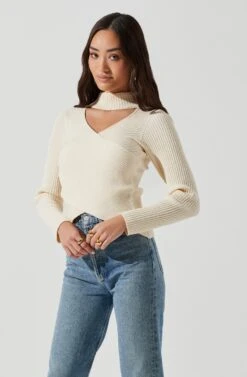 Mock Neck Cross Front Sweater 34 Mock Neck Cross Front Sweater -Astr The Label Shop AT17003 CREAM 1094