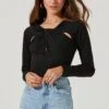 Multi Cutout Long Sleeve Bodysuit -Astr The Label Shop AT17022 BLACK 0375