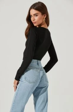 Multi Cutout Long Sleeve Bodysuit 25 Multi Cutout Long Sleeve Bodysuit -Astr The Label Shop AT17022 BLACK 0380