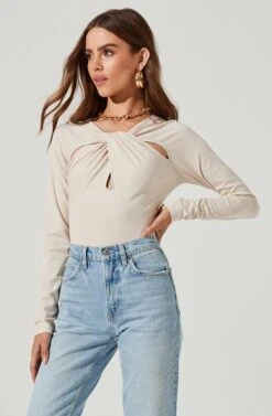 Multi Cutout Long Sleeve Bodysuit 26 Multi Cutout Long Sleeve Bodysuit -Astr The Label Shop AT17022 BONE 1520