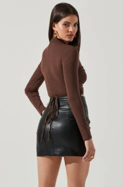 Reseda Cutout Tie Waist Top 21 Reseda Cutout Tie Waist Top -Astr The Label Shop AT17029 BROWN 4