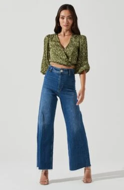 Wrap Front Back Cutout Top -Astr The Label Shop AT17045 GREENFLECKS 0772