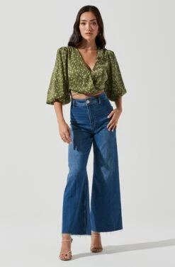 Wrap Front Back Cutout Top -Astr The Label Shop AT17045 GREENFLECKS 0777