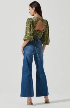 Wrap Front Back Cutout Top -Astr The Label Shop AT17045 GREENFLECKS 0792