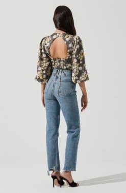 Wrap Front Back Cutout Top -Astr The Label Shop AT17045 GREYYELLOWFLORAL 1169