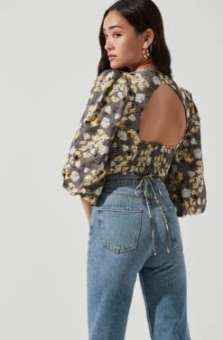 Wrap Front Back Cutout Top -Astr The Label Shop AT17045 GREYYELLOWFLORAL 1175