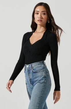 Twist Front Sweater 23 Twist Front Sweater -Astr The Label Shop AT17051 BLACK 1308