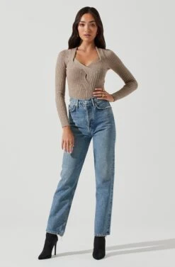 Twist Front Sweater 30 Twist Front Sweater -Astr The Label Shop AT17051 TAUPE 1129