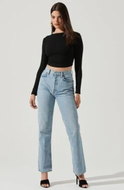 Toluca Cutout Cross Strap Long Sleeve Top -Astr The Label Shop AT17052 BLACK 1