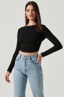 Toluca Cutout Cross Strap Long Sleeve Top -Astr The Label Shop AT17052 BLACK 2