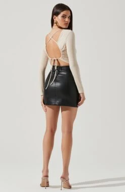 Toluca Cutout Cross Strap Long Sleeve Top -Astr The Label Shop AT17052 CREAM 3