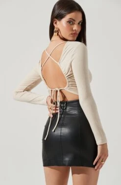 Toluca Cutout Cross Strap Long Sleeve Top -Astr The Label Shop AT17052 CREAM 4