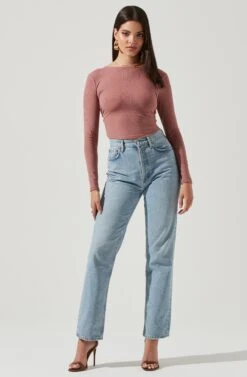 Toluca Cutout Cross Strap Long Sleeve Top -Astr The Label Shop AT17052 DUSTYROSE 1