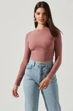Toluca Cutout Cross Strap Long Sleeve Top -Astr The Label Shop AT17052 DUSTYROSE 2