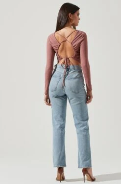 Toluca Cutout Cross Strap Long Sleeve Top -Astr The Label Shop AT17052 DUSTYROSE 3