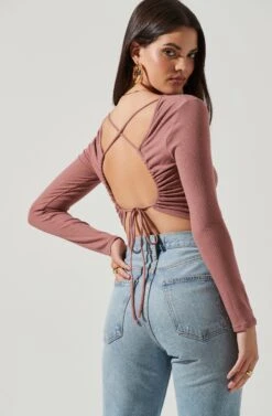 Toluca Cutout Cross Strap Long Sleeve Top -Astr The Label Shop AT17052 DUSTYROSE 4