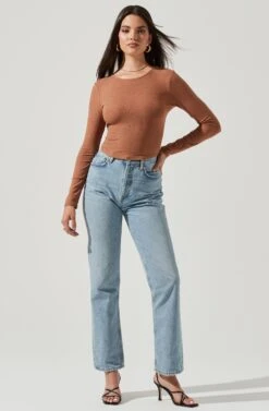 Toluca Cutout Cross Strap Long Sleeve Top -Astr The Label Shop AT17052 NUTMEG 1