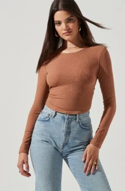 Toluca Cutout Cross Strap Long Sleeve Top -Astr The Label Shop AT17052 NUTMEG 2