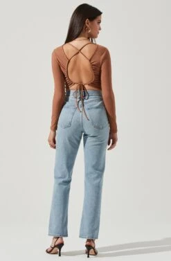 Toluca Cutout Cross Strap Long Sleeve Top -Astr The Label Shop AT17052 NUTMEG 3