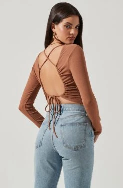 Toluca Cutout Cross Strap Long Sleeve Top -Astr The Label Shop AT17052 NUTMEG 4