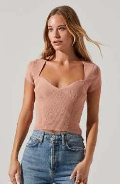Cap Sleeve Ribbed Sweetheart Top -Astr The Label Shop AT17074 MAUVE 3