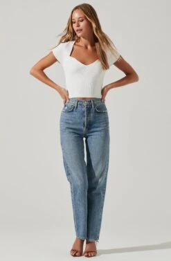 Cap Sleeve Ribbed Sweetheart Top -Astr The Label Shop AT17074 WHITE 1