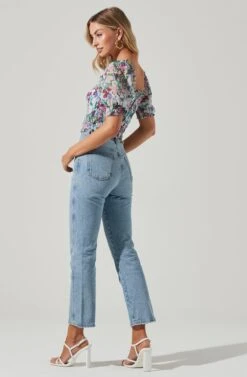 Floral Smocked Half Sleeve Top -Astr The Label Shop AT17084 PINKGREENFLORAL 00471