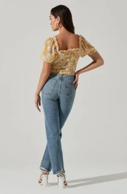 Floral Smocked Half Sleeve Top -Astr The Label Shop AT17084 YELLOWPINKFLORAL 0529