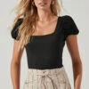 Puff Sleeve Square Neck Bodysuit -Astr The Label Shop AT17138 BLACK 1235