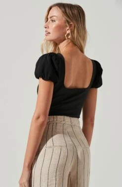 Puff Sleeve Square Neck Bodysuit -Astr The Label Shop AT17138 BLACK 1251