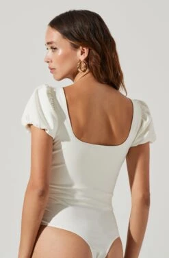 Puff Sleeve Square Neck Bodysuit -Astr The Label Shop AT17138 WHITE 8
