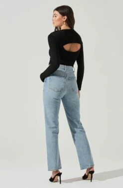 Long Sleeve Cutout Front Bodysuit -Astr The Label Shop AT17141 BLACK 4