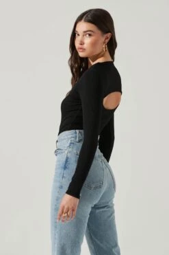 Long Sleeve Cutout Front Bodysuit -Astr The Label Shop AT17141 BLACK 5