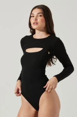 Long Sleeve Cutout Front Bodysuit -Astr The Label Shop AT17141 BLACK 6